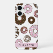 Coque iPhone 16 Beignets roses, Beignets bruns, Pépites, Votre Nom (Verso)