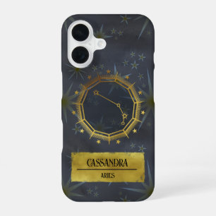 Coque iPhone 16 Bélier Dark Zodiac Astrologie : Noir et Or