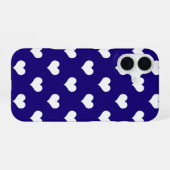 Coque iPhone 16 Belle conception de cœurs blancs bleus (Verso Horizontal)