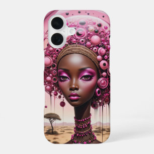 Coque iPhone 16 Belle couverture surréaliste de fille noire et vio