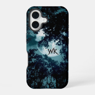 Coque iPhone 16 Belle Lune Lumineuse Bien Que Les Arbres Monogramm