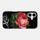 COQUE iPhone 16 BELLE ROSE ROSE MONOGRAMME NOIRE (Verso Horizontal)