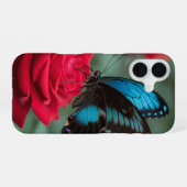 Coque iPhone 16 Belle Rose Rouge Papillon - (Verso Horizontal)