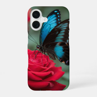 Coque iPhone 16 Belle Rose Rouge Papillon -
