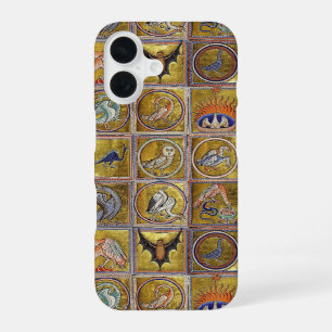 COQUE iPhone 16 BESTIAIRE MÉDIÉVAL, ANIMAUX FANTASTIQUES, OR ROUGE