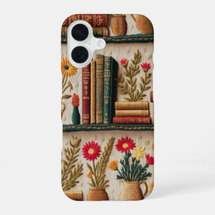 Coque iPhone 16 Bibliothèque de style broderie