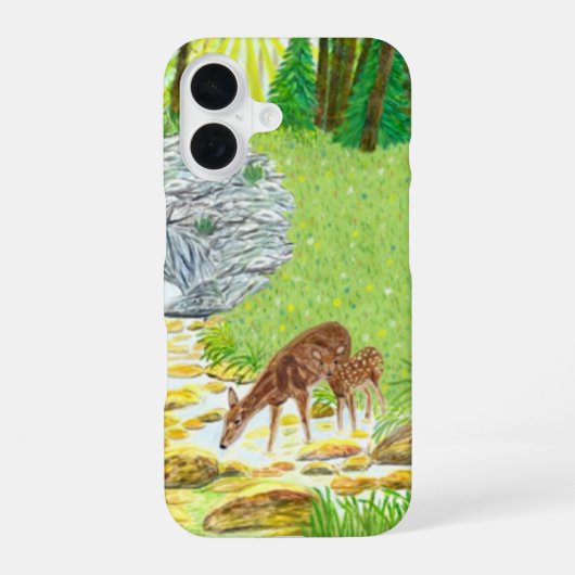 Coque iPhone 16 Biche et faon (Verso)