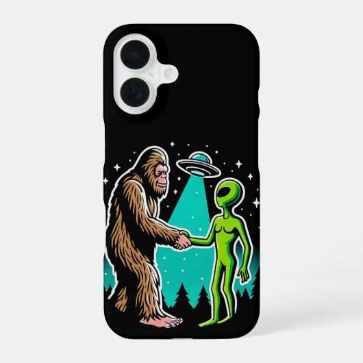 Coque iPhone 16 Bigfoot rencontre un Alien (Verso)
