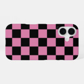Coque iPhone 16 Black and Pink Checkered Print (Verso Horizontal)