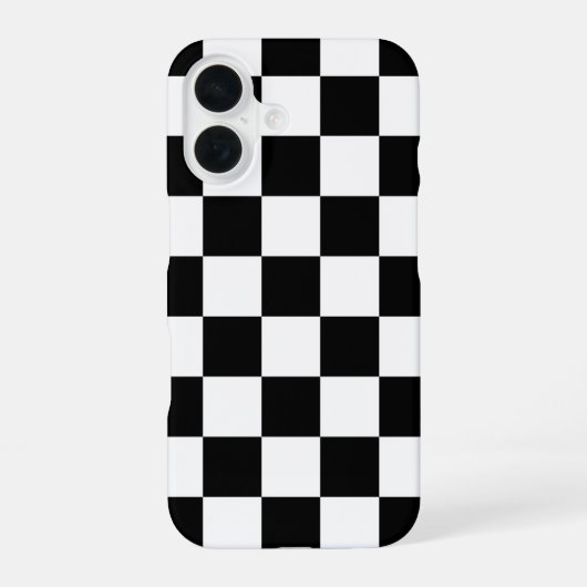 Coque iPhone 16 Black and White Checkered Print (Verso)