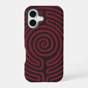 Coque iPhone 16 Black Circle Labyrinth (Maroon) Art fin