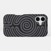 Coque iPhone 16 Black Circle Labyrinthe (Gris) Art fin (Verso Horizontal)