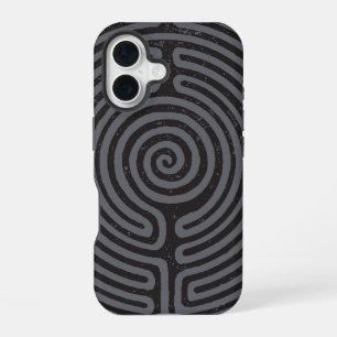 Coque iPhone 16 Black Circle Labyrinthe (Gris) Art fin