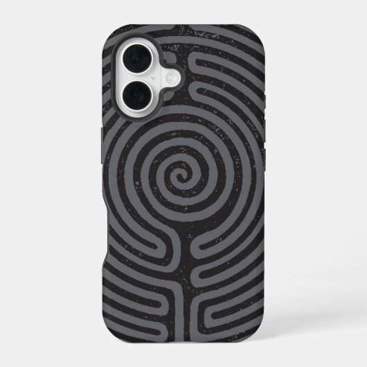 Coque iPhone 16 Black Circle Labyrinthe (Gris) Art fin (Verso)