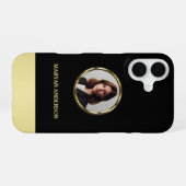 Coque iPhone 16 Black & gold design, Logo or Photo in gold circle, (Verso Horizontal)