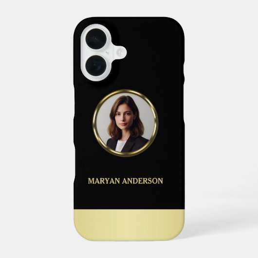Coque iPhone 16 Black & gold design, Logo or Photo in gold circle, (Verso)