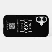 Coque iPhone 16 Black Stylish Minimalist Business Logo & QR Code (Verso Horizontal)