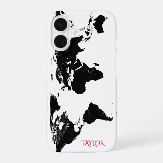 Coque iPhone 16 Black & White World Map – Personalized (Verso)