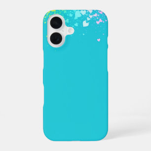 Coque iPhone 16 Bleu avec de petits cœurs arc-en-ciel