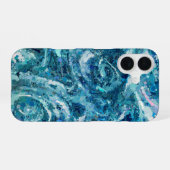 Coque iPhone 16 Bleu Blanc Turquoise Mer vague Splash Abstraction (Verso Horizontal)