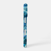 Coque iPhone 16 Bleu Blanc Turquoise Mer vague Splash Abstraction (Côté droit)