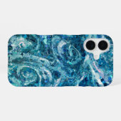 Coque iPhone 16 Bleu Blanc Turquoise Mer vague Splash Abstraction (Verso Horizontal)
