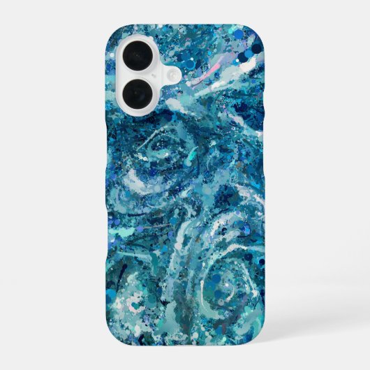 Coque iPhone 16 Bleu Blanc Turquoise Mer vague Splash Abstraction (Verso)