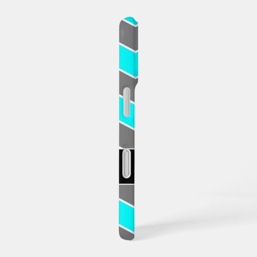 Coque iPhone 16 Bleu cyan, Gris, Chevron noir, Monogramme (Côté droit)