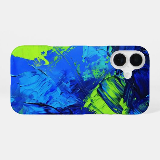 Coque iPhone 16 Bleu électrique et Grès vert _ coque iphone (Verso Horizontal)