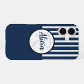 Coque iPhone 16 Bleu et blanc avec bloc de couleur (Verso Horizontal)