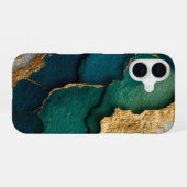 Coque iPhone 16 Bleu foncé, vert et or (Verso Horizontal)