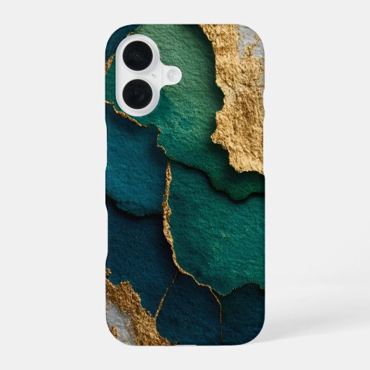 Coque iPhone 16 Bleu foncé, vert et or (Verso)
