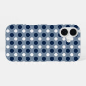Coque iPhone 16 bleu-gris marine et points blancs (Verso Horizontal)