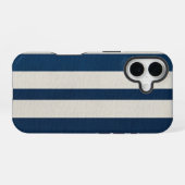 Coque iPhone 16 Bleu marine et crème rayure verticale sans couture (Verso Horizontal)
