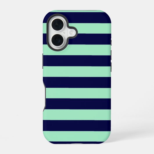 Coque iPhone 16 Bleu marine et vert menthe marine (Verso)
