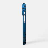 COQUE iPhone 16 BLEU NOIR DAMAS JAUNE MONOGRAMME GEM (Côté gauche)