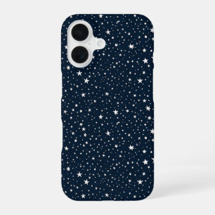 Coque iPhone 16 Bleu Nuit Classique et Étoiles Blanches Motif Patr
