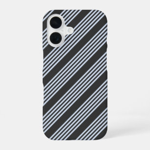 Coque iPhone 16 Bleu pâle et charbon de bois cinq bandes motif