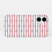 Coque iPhone 16 Bleu Rouge Coeur Nautique Coeur Stripes Chic (Verso Horizontal)