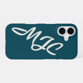 Coque iPhone 16 Bleu sarcelle profond Monogramme personnalisé (Verso Horizontal)