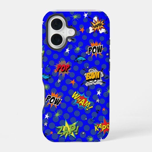 Coque iPhone 16 Bleu Superhero comique (Verso)