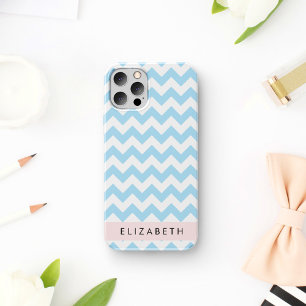 Coque iPhone 16 Bleu Zigzag, Bleu Chevron, Vague Motif, Votre Nom