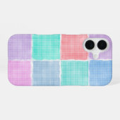 Coque iPhone 16 blocs patchwork gingham pastel (Verso Horizontal)
