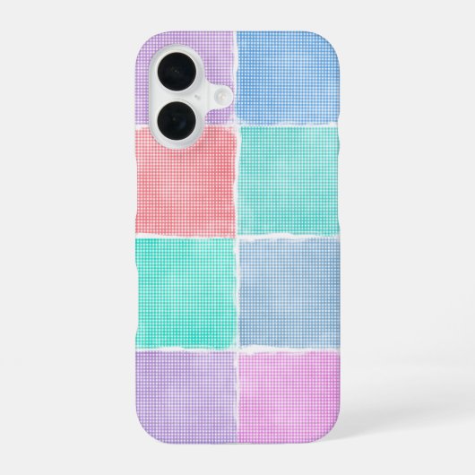 Coque iPhone 16 blocs patchwork gingham pastel (Verso)