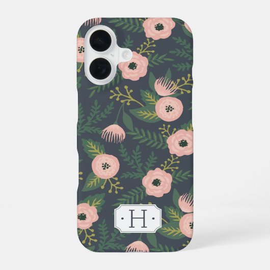Coque iPhone 16 Blooms de Minuit Monogramme (Verso)