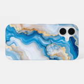 Coque iPhone 16 Blue Agate Marble with Gold Veins – Elegant (Verso Horizontal)