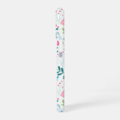 Coque iPhone 16 Blue and Pink Floral Pattern with Monogram Name (Côté gauche)
