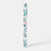 Coque iPhone 16 Blue and Pink Floral Pattern with Monogram Name (Côté droit)