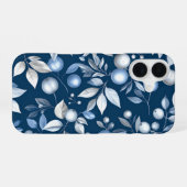 Coque iPhone 16 Blue Leaf Berry Pattern (Verso Horizontal)