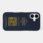 Coque iPhone 16 Blue Modern Business Logo & QR Code Promotional (Verso Horizontal)